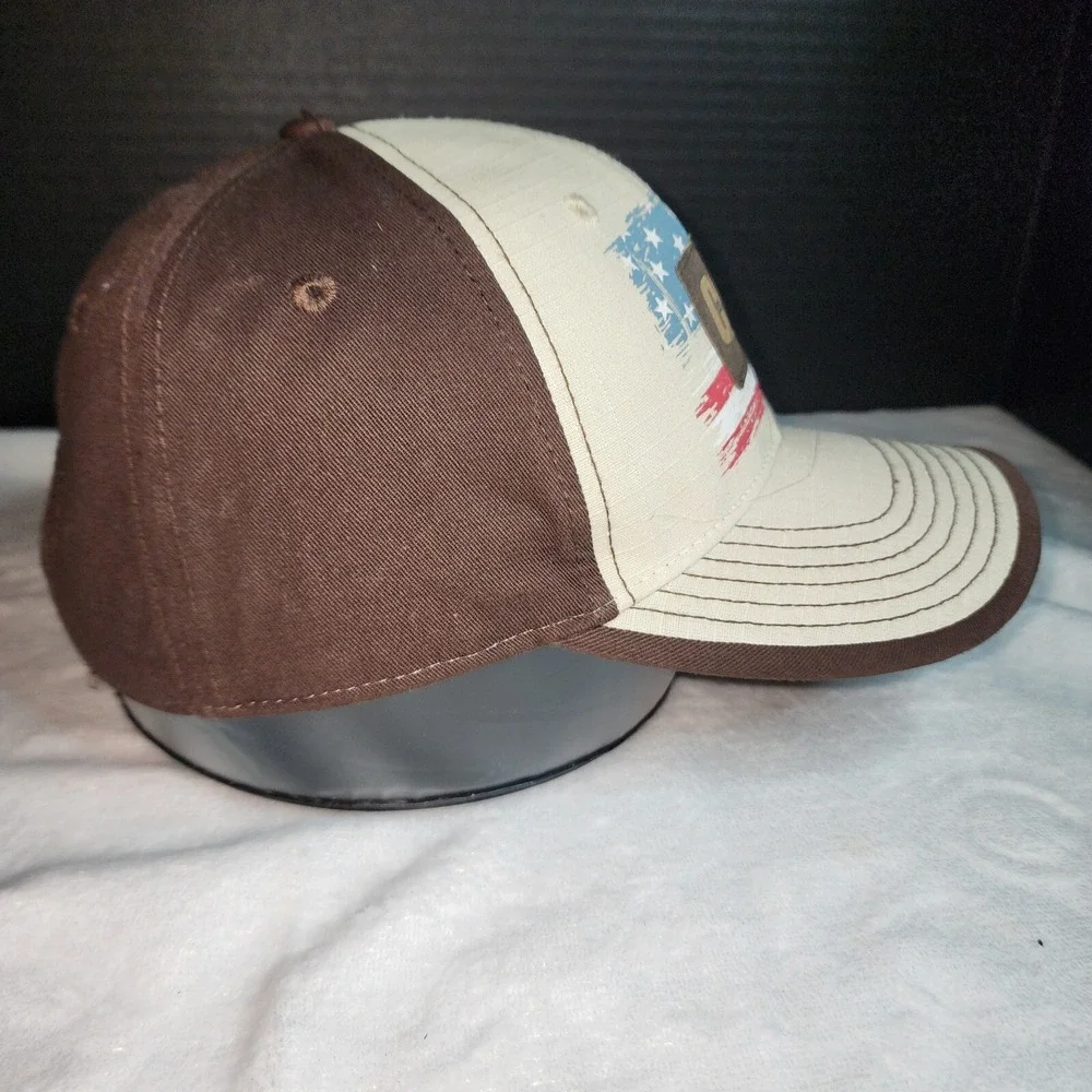 CAT Caterpillar‎ Equipment Old Glory Cap Tan Front Brown Back American Flag Hat